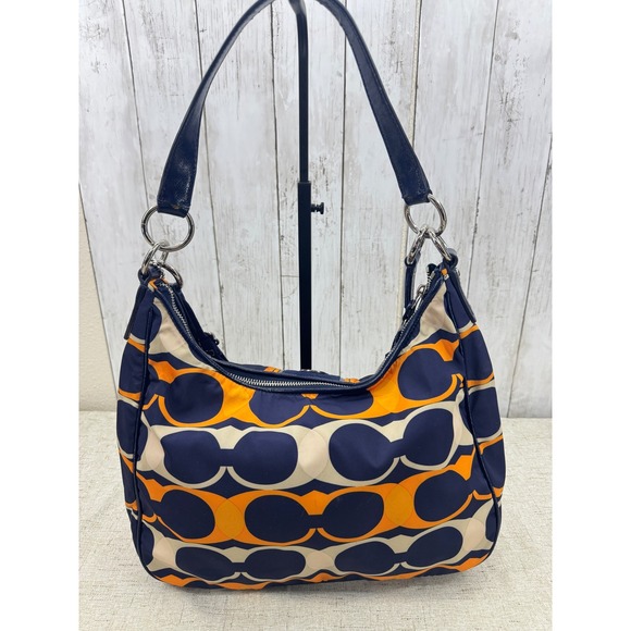 Coach Ashley Nylon Convertible Hobo Bag Navy Orange Y2K Shoulder Crossbody - Picture 4 of 10